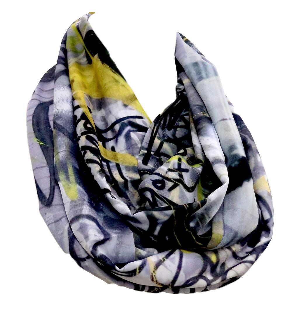 4825 Graffiti infinity scarf for her gray yellow accessories for graphic